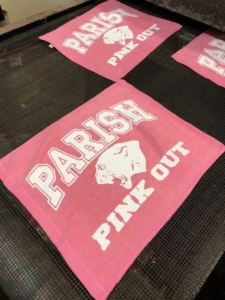 Parish Pink out custom rally towels for breast cancer awareness